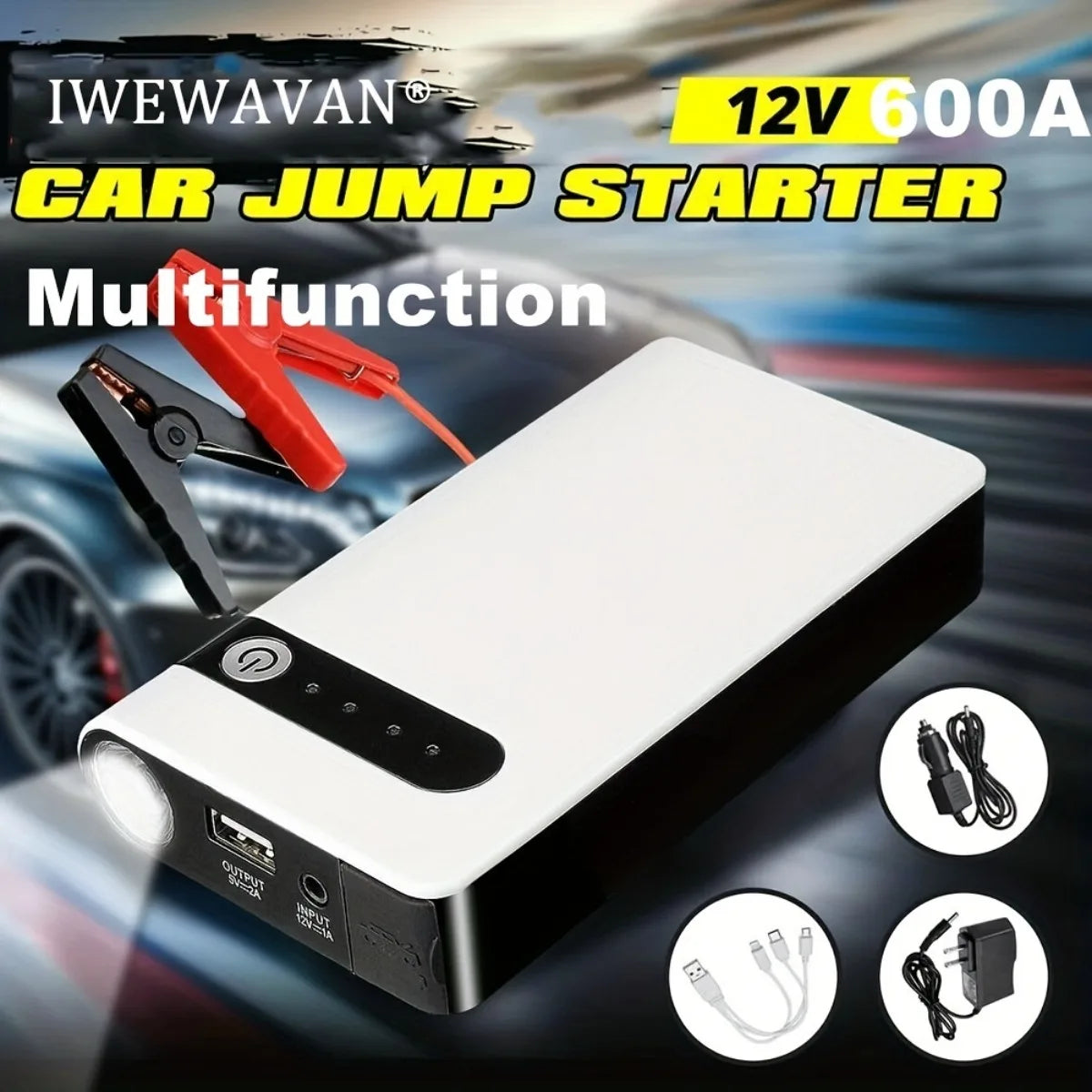 12V 600A Car Jump Starter Emergency Battery Booster Quick Start Power Bank With LED Flashlight Charger For Phone